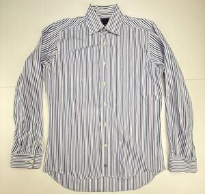 David Donahue Trim Men’s Striped Blue Pink Long Sleeve Shirt